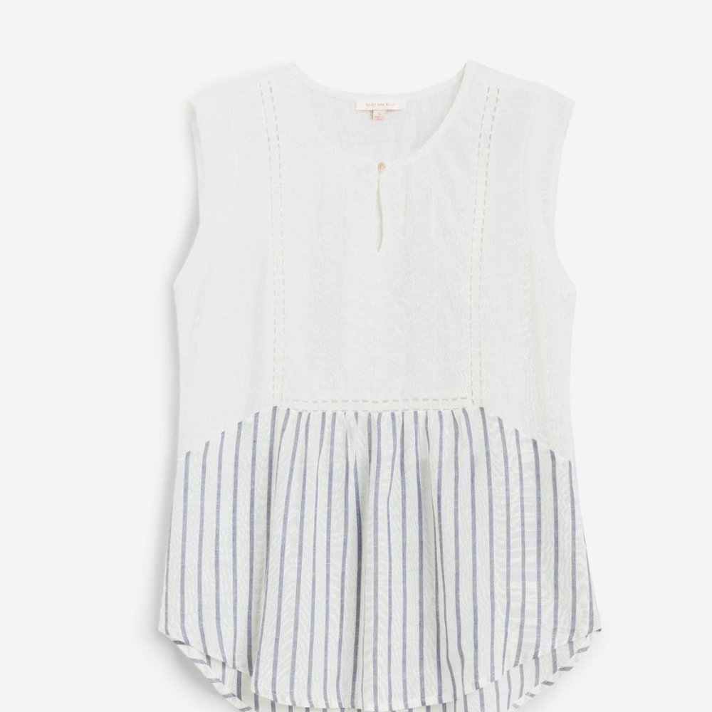 Feliciano Mixed Material Keyhole Knit Top size S
